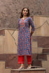 Floral Printed Notch Neck Thread Work Pure Cotton A-Line Kurta